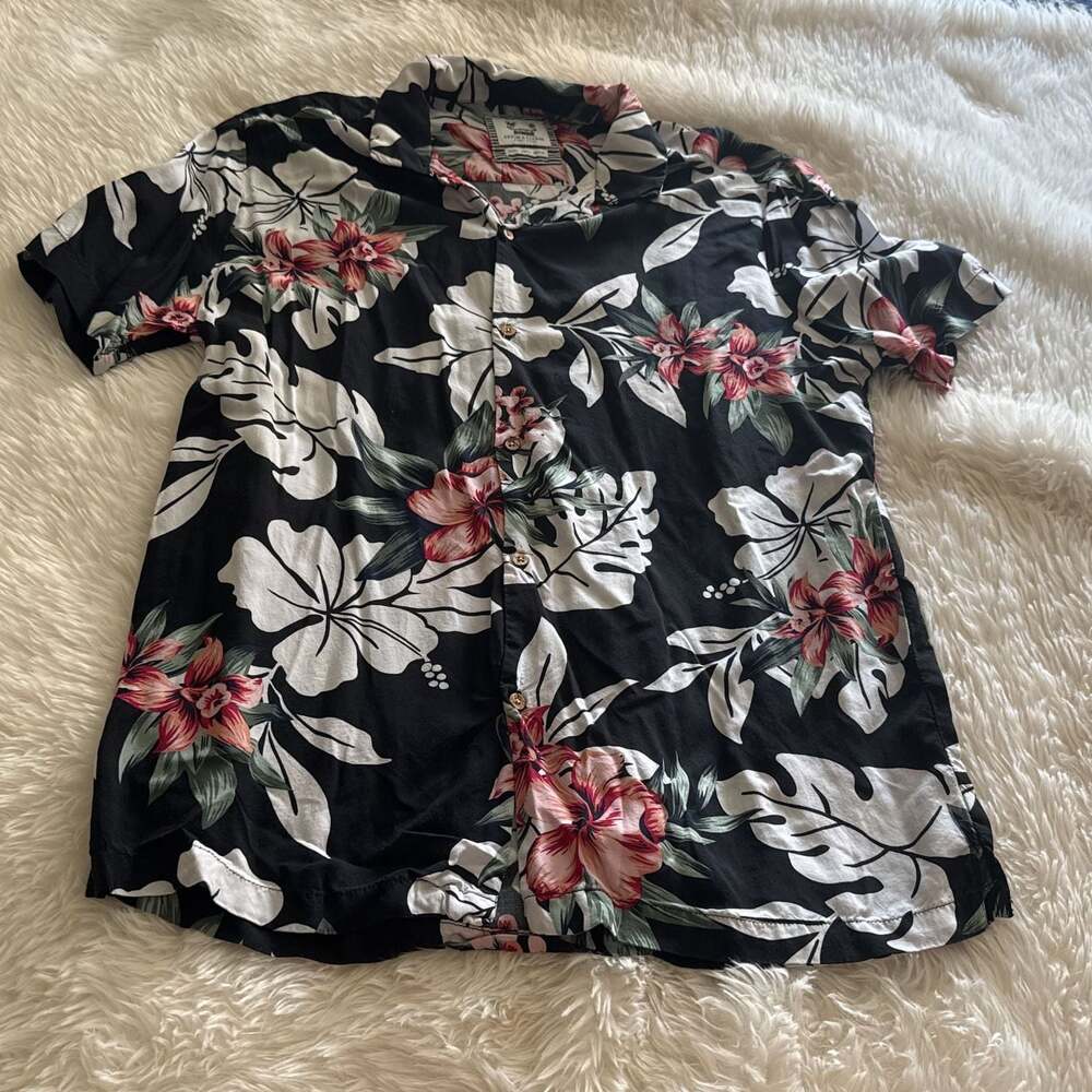 Denim and Flower black floral print short sleeve button up Men’s‎ large
